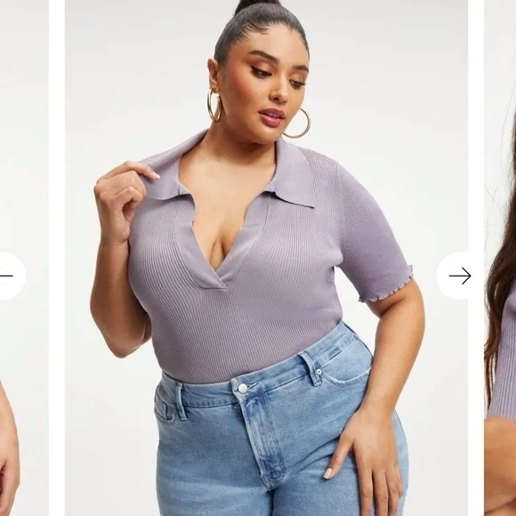 Good American Ribbed Polo top in Dusty Violet - Picture 2 of 10